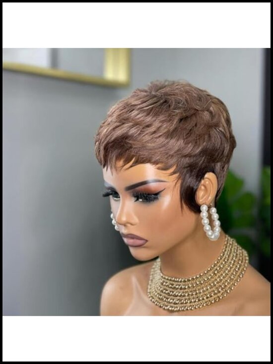 Pixie Cut Human Hair Wig with Bangs Glueless Wear and Go Full Machine Made main image 2